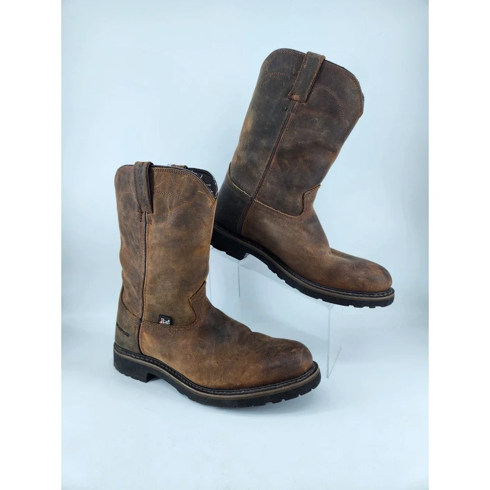 Justin WK4960 Work Boots Mens 11D Brown Leather‎ Waterproof EH Rated Pull On